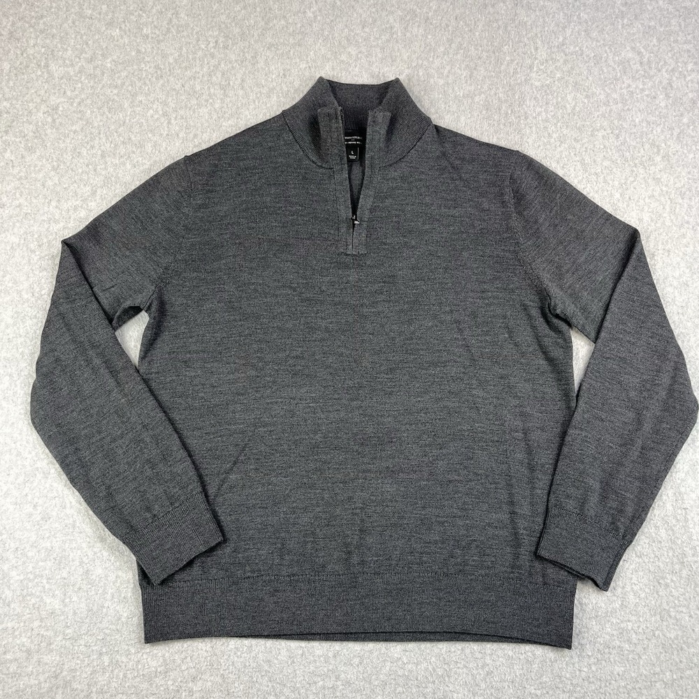 Banana Republic Sweater Mens Large 1/4 Zip Merino Wool Mock Lightweight Gray